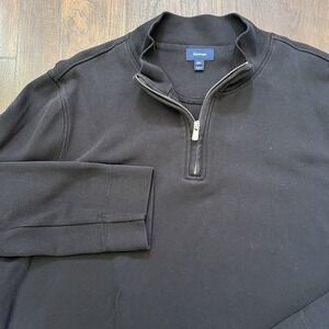 Faconnable 1/4 Zip Golf Casual Cotton Knit Sweater Mens 2XL‎ Black Logo Preppy